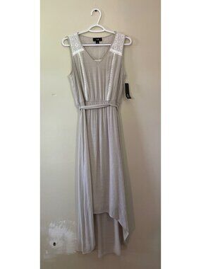 NWT AGB Womens Small Sleeveless Beige High Low Full Length Dress Tie